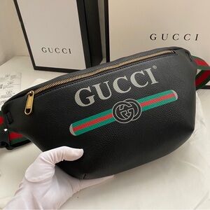 Gucci Black Belt Bag with Green and Red Accents
